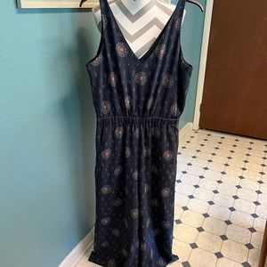 Ann Taylor Loft Navy Blue Floral V Neck Wide leg Jumpsuit